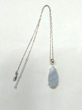 Tear Drop Blue Lace Agate Silver Pendant Necklace